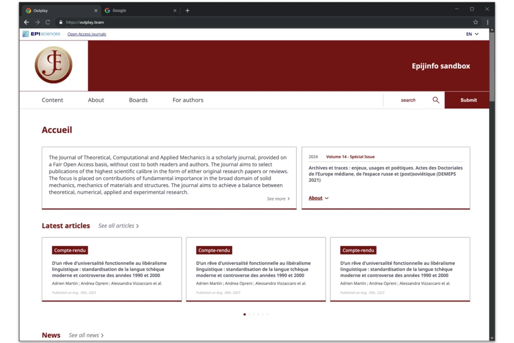 page plateforme digitale episciences cnrs dans une agence de création de sites web et applications mobiles