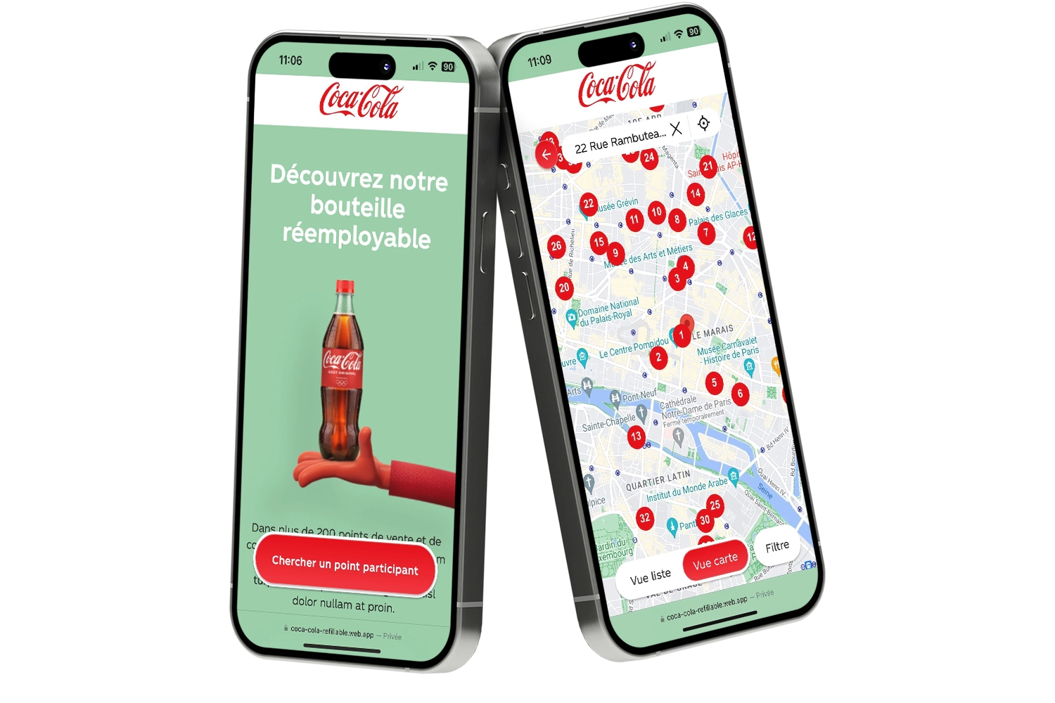 site coca-cola bouteille réemployable version mobile first dans une agence de création de sites web et applications mobiles