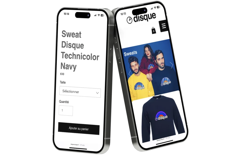 site e-commerce Disque version mobile responsive dans une agence de création de sites web et applications mobiles